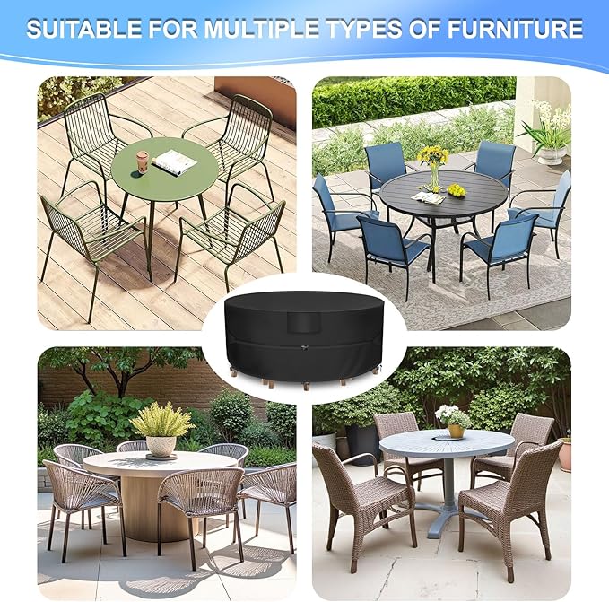 Patio Furniture Covers Round, 72"Dia x 28"H, Heavy Duty Patio Table Covers Waterproof, Outdoor Table and Chair Set Cover for Outdoor Furniture, Black