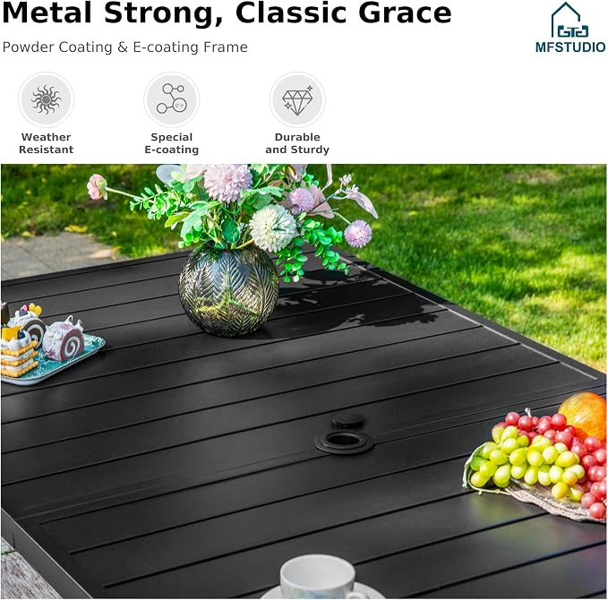 MFSTUDIO 39.8” Patio Bar Height Bar Table, Large Rectangular Heavy Duty Metal Table fot7, All Weather Resistant Outdoor Table with Umbrella Hole, Black