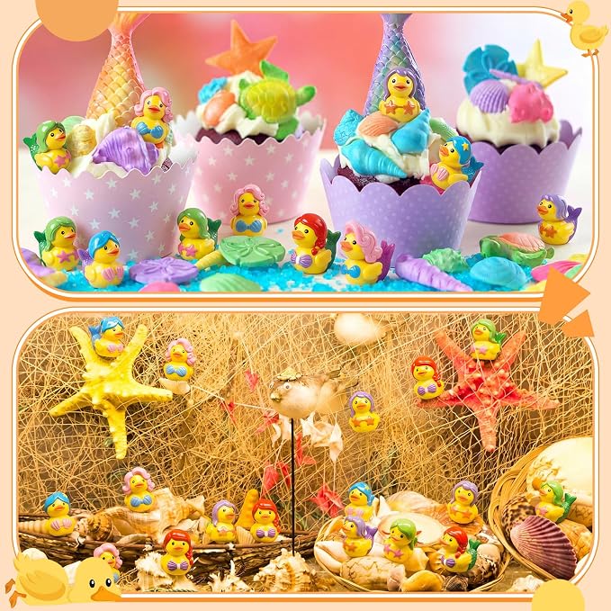 Novabright 100 Pcs Mini Resin Mermaid Ducks Tiny Resin Small Ducks Mini Animal Figurines for DIY Cake Craft Garden Landscape Ornament Potted Decoration Birthday Party Supplies