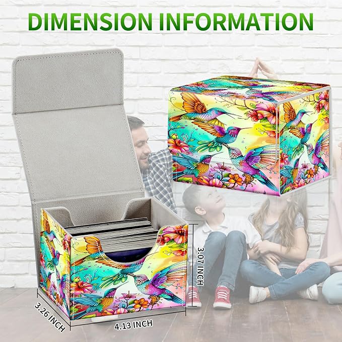 Card Deck Box for MTG, Cards Storage Box Fits 120+ Sleeved, Leather Small Size Strong Magnetic Closing Card Case for Board Games Magic TCG CCG Baseball Collection, Four Birds Flowers