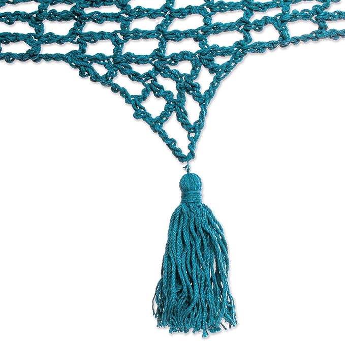 NOVICA Handmade Cotton Rope Hammock Teal Double from Mexico Solid Maya 'Veranda in Teal'Double