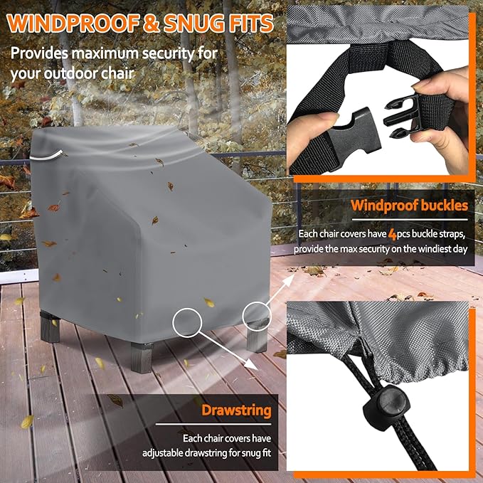 STARTWO Patio Outdoor Chair Covers 2 Pack, Outdoor Furniture Covers Waterproof adapter for Lawn Lounge Seat, Wicker, Swivel, Adirondack,Rocking Chairs,30" Wx34" Dx38.5" H,Grey