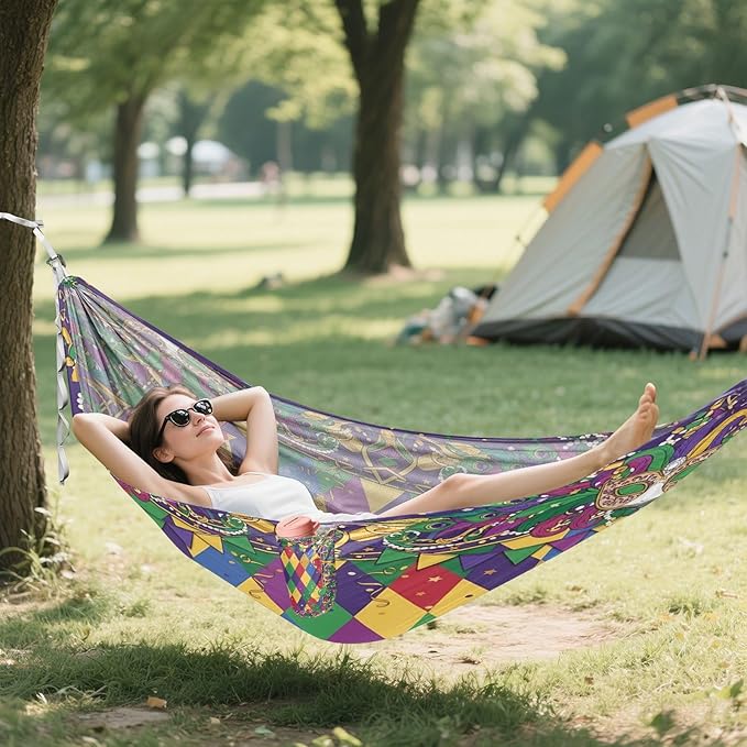 Hammocks for Outside Mardi Gras Background Camping Hammock Portable Hammocks with Tree Straps and Carry Bag Camping Accessories for Hiking Beach Outdoor