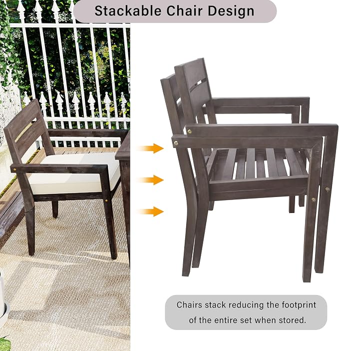7 Pieces Outdoor Acacia Wood Dining Table Set for 6 with 70.9" Rectangular Table and 6 Chairs, Modern Patio Dinner Set with Cushion for Backyard, Garden, Poolside or Indoor, Antique Gray