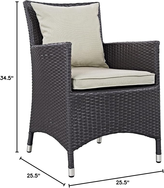 Modway Convene Wicker Rattan Outdoor Patio Dining Armchairs With Cushions in Espresso Beige - Set of 2