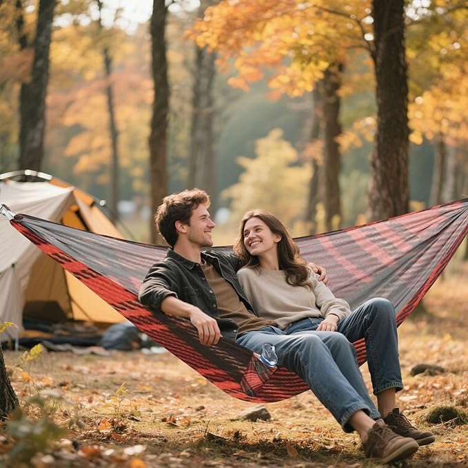 Red and Black Irregular Checkerboard 330lb Capacity Camping Hammocks with Tree Straps Rope Hammock for Outside Patio Backyard Poolside accesorios para Camping