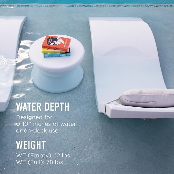 Ledge Lounger Signature Side Table - in Pool Side Table for Pool Ledges up to 10" inches deep - Outdoor All Weather for Porch, Patio, Garden, Backyard, and Beach (Cloud)