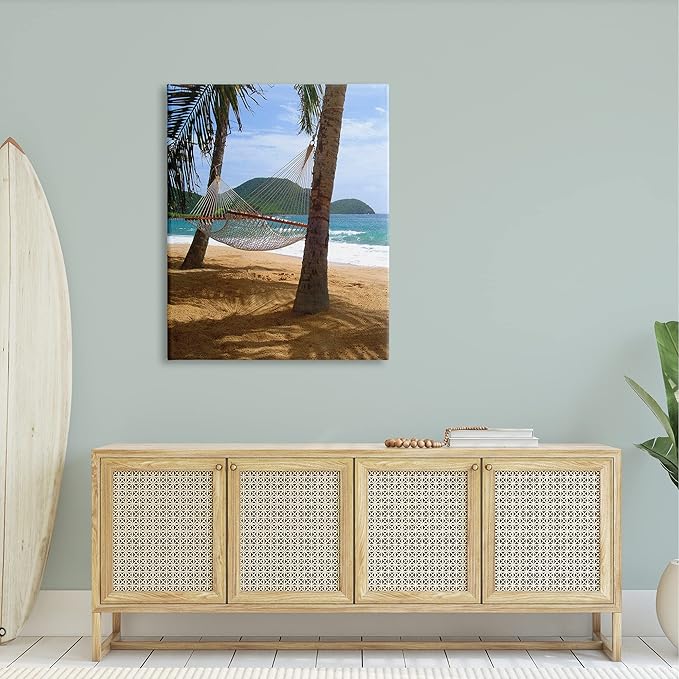 Stupell Industries Tropical Summer Vacation Hammock Between Palm Trees, Design by Noah Bay, Gallery Wrapped Canvas, 36 x 48