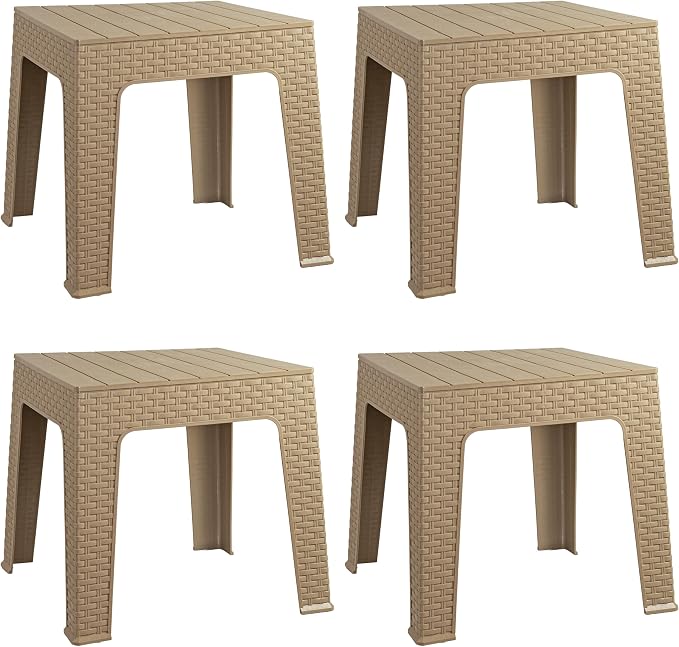 Sunnydaze Adirondack Small Outdoor Side Table for Balcony Essentials - Plastic Square End Table for Outside Patio - Set of 4 - Beige