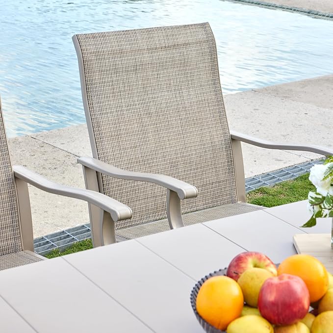 VICLLAX 7 Pieces Patio Dining Set, Patio Furniture Set of 6 Patio Swivel Dining Chairs and Rectangular Patio Table, Sandshell Chairs & Sandshell Tabletop