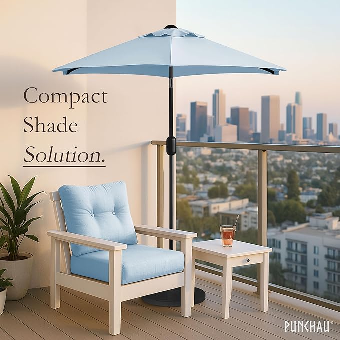 6 Ft Outdoor Patio Umbrella with Aluminum Pole, Easy Open/Close Crank and Push Button Tilt Adjustment - Blue Market Umbrellas