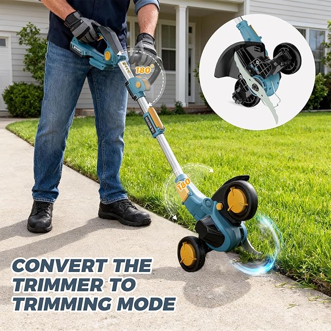 Weed Wacker Cordless - Brushless Electric Weed Cordless Eater Battery Powered with 2 X 4.0Ah Batteries, Cordless Brush Cutter, 3 in 1 Edger/Mower/Grass Trimmer, 4 Types Blades