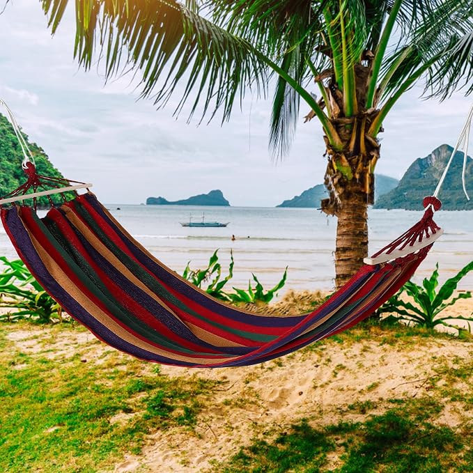 Thickened Canvas Outdoor Camping Hammock Anti-tip Swing Bed Portable and Weatherproof for Relaxing Sleep Easy to Install Tree Hanging Hammock for Adults and Picnic Use
