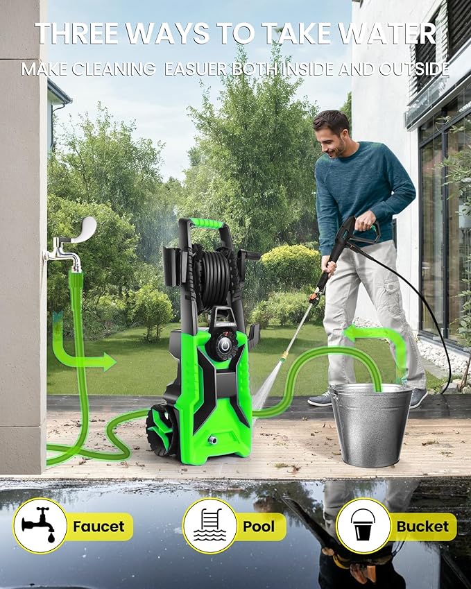 5000PSI Pressure Washer High Power Washer with 33ft Pressure Hose, 4 Nozzle and 500ml Soap Bottle for Cars/Fences/Driveways/Patios/Home Cleaning (Light Green)