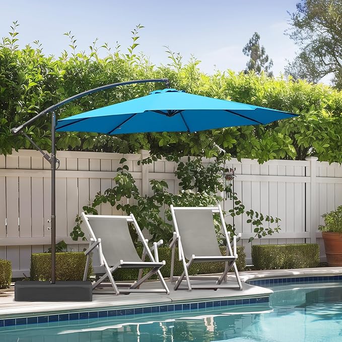 BPS 10ft Patio Umbrella with Base Included, Outdoor Offset Cantilever Umbrella with Easy Tilt Adjustment, UV-Blocking Polyester Shade, 8 Ribs for Backyard, Poolside, Lawn and Garden