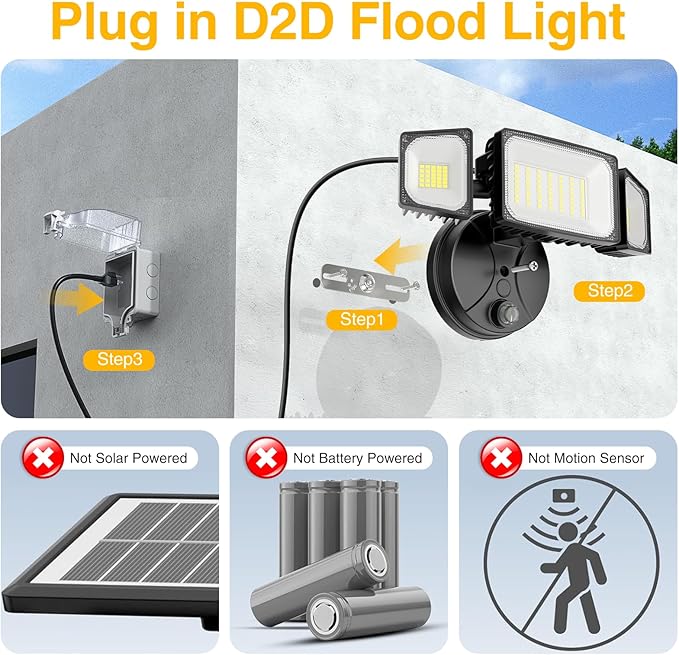 Onforu 80W Dusk to Dawn Outdoor Lighting,Plug in LED Flood Lights,Black Outdoor Lights with Remote,8000LM Security Light,IP66 Waterproof Lighting,2Modes 3 Adjustable Heads Light for Garage Yard