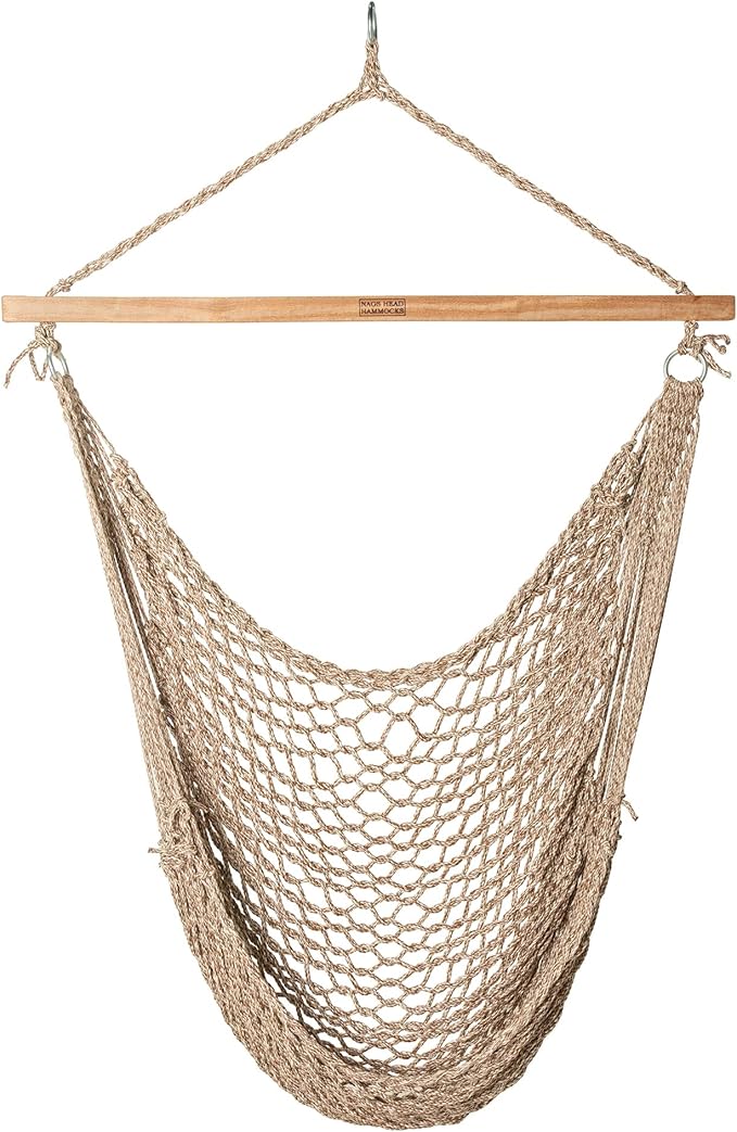 Nags Head Hammocks Antique Brown Oatmeal Heirloom DuraCord Rope Sling Shot Swing – 42 in. W x 65 in. H, 250 lb Capacity, Cumaru Spreader Bar, Free Hanging Hardware, Handcrafted in The USA