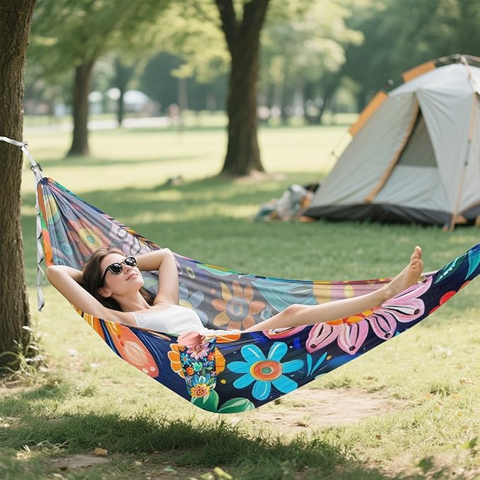 Colorful Mandala Flowers 330lb Capacity Hammocks with Portabl Carry Bag Rope Hammock for Outside Camping Essentials jamaca para Patio