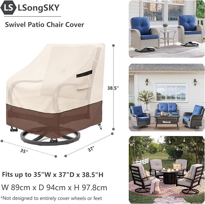 Outdoor Swivel Chair Cover 2 Pack,100% Waterproof Heavy Duty Patio Chair Covers,(35 W x 37 D x 38.5 H inches) Swivel Patio Chair for Outdoor Furniture Covers Waterproof,Beige&Brown