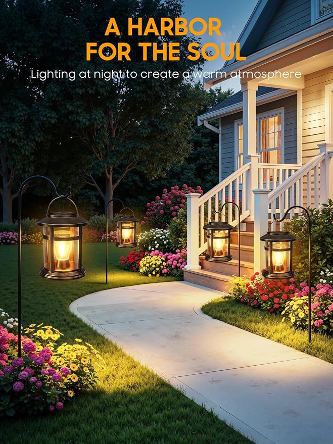 Solar Lantern Outdoor Waterproof, 4 Pack Bright Hanging Solar Lights for Outside Decorative, Upgraded Solar Powered Lanterns LED Lighting for Garden Patio Porch Decor Gifts (Antique Copper)