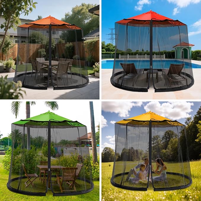 Patio Mosquito Netting - Mosquito net for Patio Garden and Outdoor Umbrellas with Adjustable Elastic Cord and Zipper Umbrella net