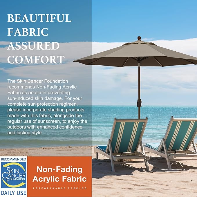 EliteShade USA 10-Year-Non-Fading 9Ft Market Patio Umbrella, UPF 50+ UV Protection Performance Sun Umbrella, Heavy Duty Commercial Grade Outdoor Table Umbrella with Crank & Tilt, Windproof Vented Top for Garden, Pool, Deck and Outdoor Playsets, Taupe
