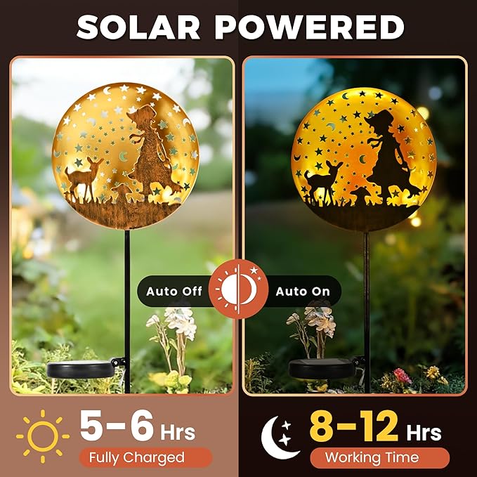 Solar Garden Lights, Metal Shepherdess Sculpture Pathway Stakes, Waterproof Outdoor Decorative Lights for Yard Art Patio Garden Porch, Gifts for Women Mom, 1 Pack