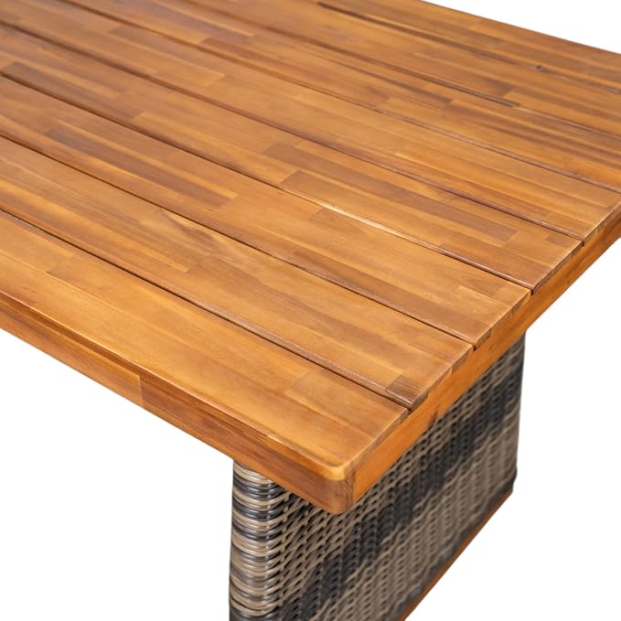 Christopher Knight Home Shuri Patio Acacia Wood Dining Table, Slatted Tabletop Outdoor Side Table with Handwoven Rattan Legs, Rectangular Outdoor Dining Table for Backyard/Garden, Grey + Teak