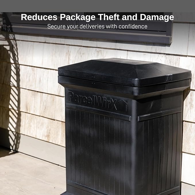 RTS Home Accents ParcelWirx Standard Vertical Delivery Box Storage Cabinet with Lift Off Lid, 24" x 18" x 33.5", Black