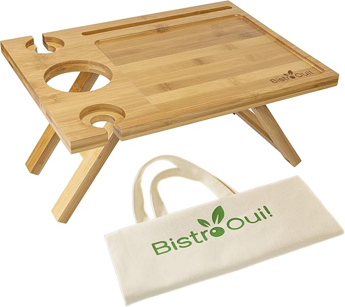Portable Wine Table, a Folding Mini Picnic Snack Tray for the Beach, Camping, RV, Outdoor Concerts, Breakfast in Bed or Before the Fire