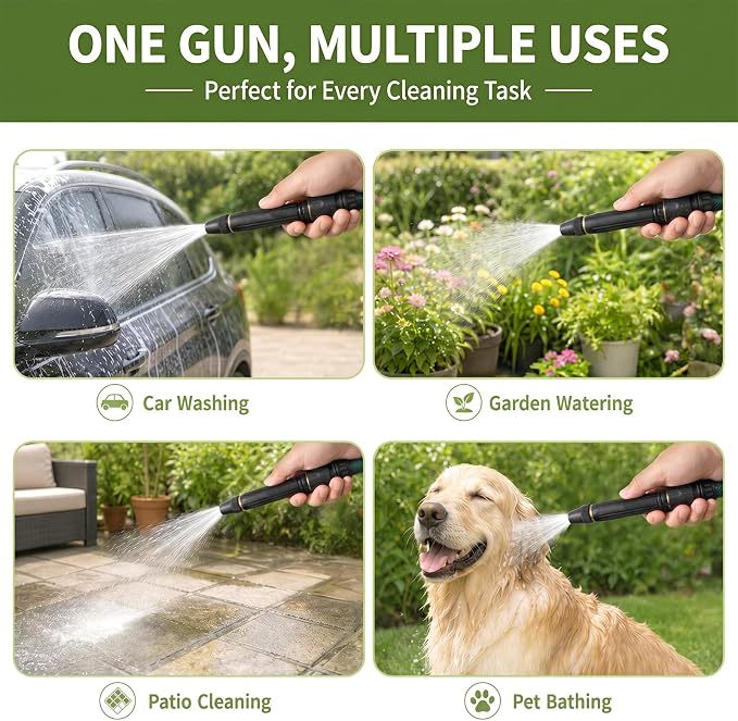 PowerJet High Pressure Water Gun-5-in-1 Nozzle,Garden Hose Pressure Booster,Home High Pressure Car Wash Water Gun, Heavy Duty for Car Wash, Garden Watering & Outdoor Cleaning