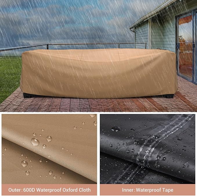 Mrrihand Heavy Duty Patio Furniture Covers, Outdoor Furniture Covers Waterproof Sectional Sofa Set , Patio Table and Chair Set Cover 74"L×47"W×28"H,Brown