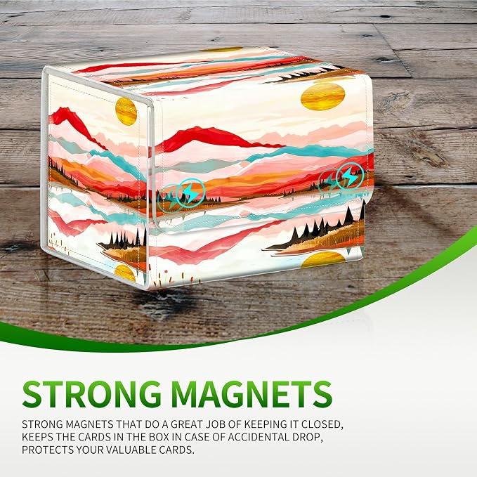 Card Deck Box for MTG, Cards Storage Box Fits 120+ Sleeved, Leather Small Size Strong Magnetic Closing Card Case for Board Games Magic TCG CCG Baseball Collection, Pink Range Moon