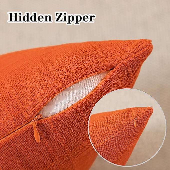 Kevin Textile Outdoor Waterproof Pillow Covers Pack of 2 Checkered Decorative Euro Sham Cushion Throw Pillowcases Shell for Patio Tent Garden Couch Bed Sofa 26x26 Inch Orange