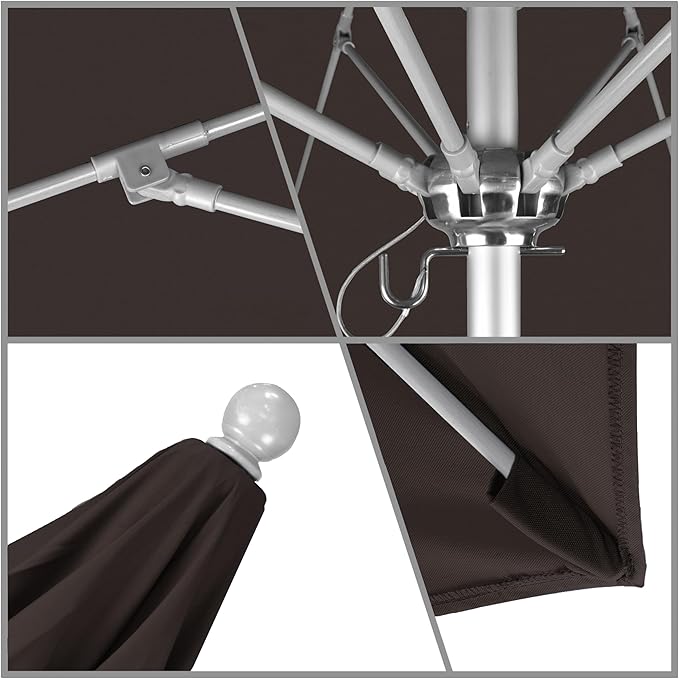 California Umbrella 7.5' Rd. Venture Series Contract Grade Patio Umbrella, Push Open Pin Stop, Silver Finish, Solution Dyed Mocha