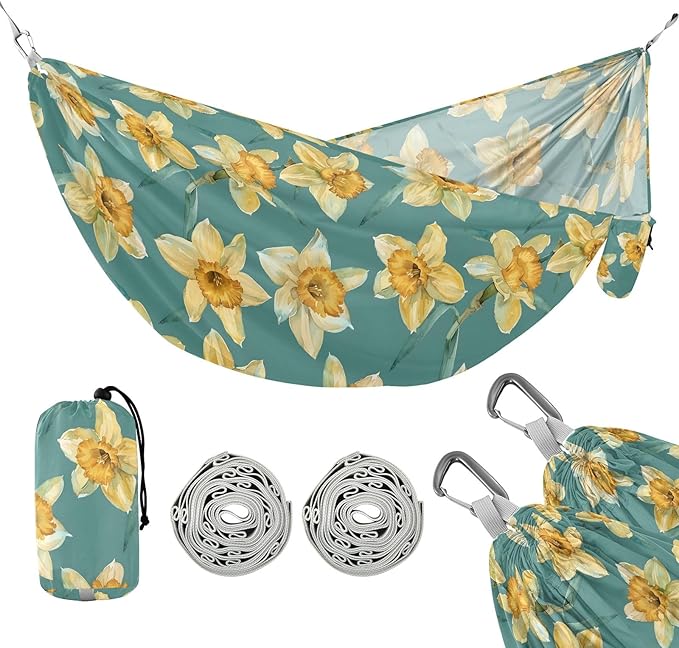 Camping Hammock Outdoor Hammocks for Outside Daffodils Watercolor Beach Trees Portable Lightweight with Pockets Tree Straps Indoor Small