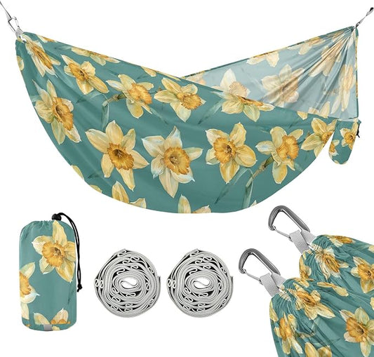 Camping Hammock Outdoor Hammocks for Outside Daffodils Watercolor Beach Trees Portable Lightweight with Pockets Tree Straps Indoor Small