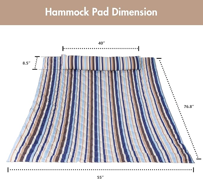 ANOW Outdoor Hammock Pad and Pillow Set, Quilted Hammock Pad Replacement, Blue Stripes