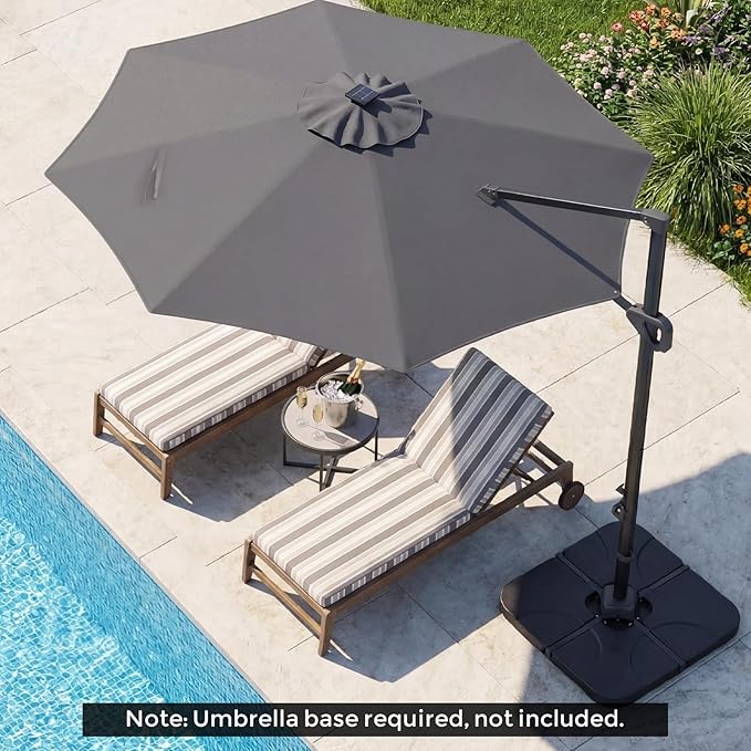 Tangkula 10ft Patio Umbrella with Solar Lights, Offset Cantilever Square Outdoor Umbrella with 35 LED Lights, Aluminum Pole, 360 Degree Rotation, Tilt Adjustment, Air Vent for Pool Deck Yard (Gray)
