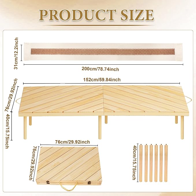60 x 30'' Folding Picnic Table, Boho Low Picnic Table with Table Runner, No Assembly Required Camping Table Beach Table for Indoor Outdoor Camping, Wedding, Beach, Garden, Party