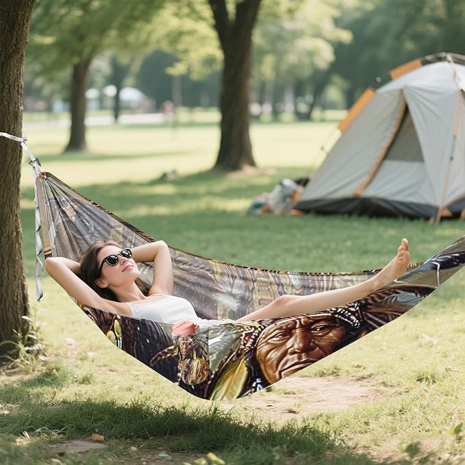FRMG Native American Indian Camping Hammock 500 lbs Capacity Portable Hammocks with Tree Straps & Attached Carry Bag, Camping Essentials Gear 2014085a