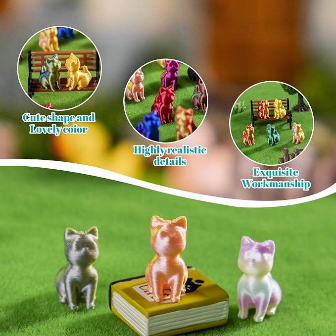 100pcs Mini 3D Printed Animals Tiny Animals Plastics Figures Miniature Little Small Cat Figurines Bulk for Micro Fairy Garden Landscape Accessories Hide Crafts Decor Aquarium