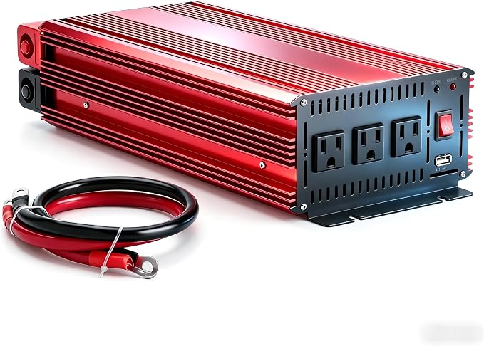 3000 Watts Power Inverter - vansoet 12V dc to 110/120V ac Car Inverter with 3 AC Outlets & Dual USB Ports for Vehicles, Ideal for Home, Emergency, Camping, RV, Truck, and Travel (Red)