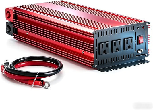 3000 Watts Power Inverter - vansoet 12V dc to 110/120V ac Car Inverter with 3 AC Outlets & Dual USB Ports for Vehicles, Ideal for Home, Emergency, Camping, RV, Truck, and Travel (Red)
