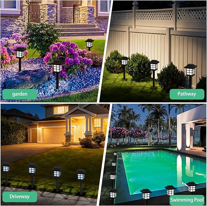12-Pack Solar Walkway Lights,Solar Pathway Lights Outdoor, Auto Charge/Discharge Ground Lamp , IP44 Waterproof Landscape Spotlights for Yard, Pathway, Driveway, Pool & Patio Decoration(Cold White)