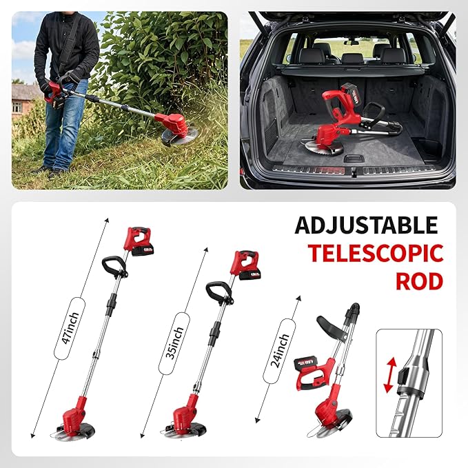 FULLYEA Electric Weed Wacker Cordless, Foldable Grass Trimmer with 2*4.0Ah Batteries & Charger, Brush Cutter Battery Powered with 3 Types Blades, Lawn Mover Lightweight Weed Eater for Lawn Yard Garden