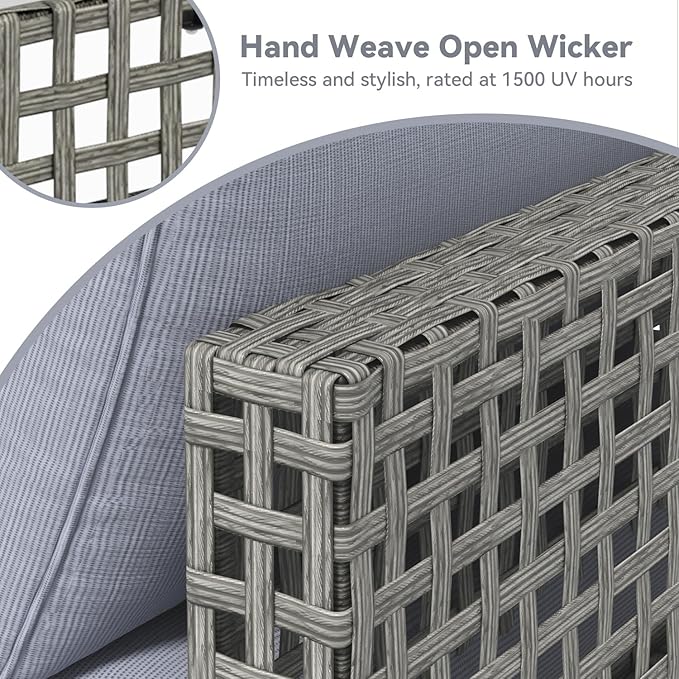 AECOJOY 7-Piece Patio Outdoor Furniture Set with Tea Table, Boho Outdoor Sectional Furniture Sofa PE Rattan Wicker Conversation Set, Grey Rattan&Blue Cushions
