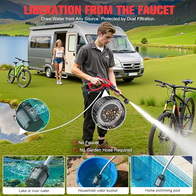 DIYtoolifz Cleaning Tool Compatible with Milwaukee 18V Battery, 2.2LBS, with 16.4ft Hose & 6-in-1 Nozzle + Attachment for Car, Patio, Fence (Battery not Included, Tool Only)