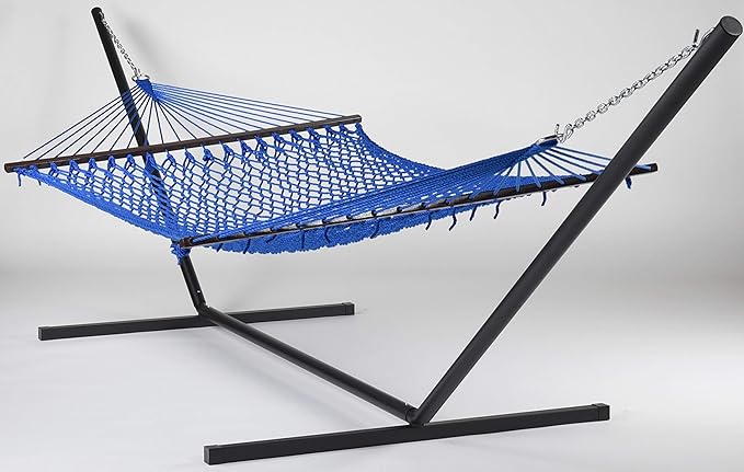 Rope Hammock and Tri Beam Stand (Dark Blue Hammock and Black Stand)