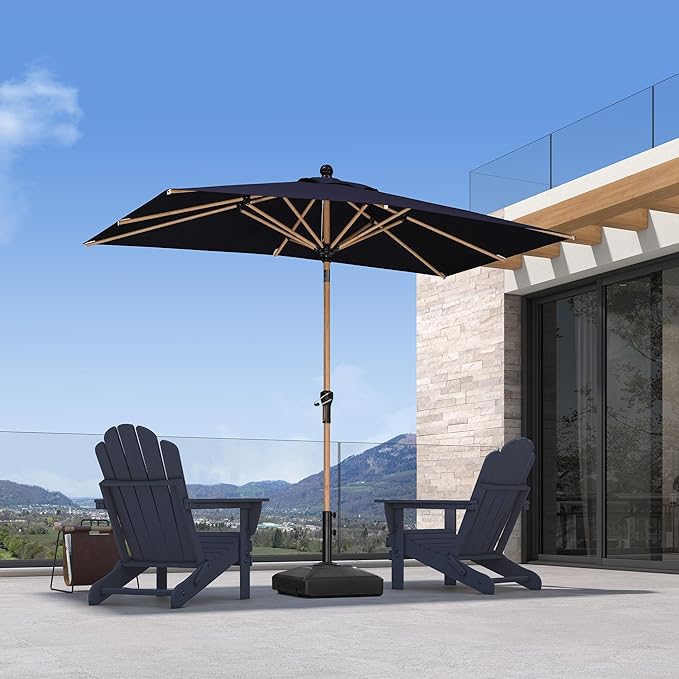PURPLE LEAF 5' x 8' Patio Umbrella with Base Market Umbrella Rectangular Outdoor Umbrella with Push Button Tilt & Crank and 8 Ribs Aluminum Table Umbrella for Pool Backyard Beach, Navy Blue